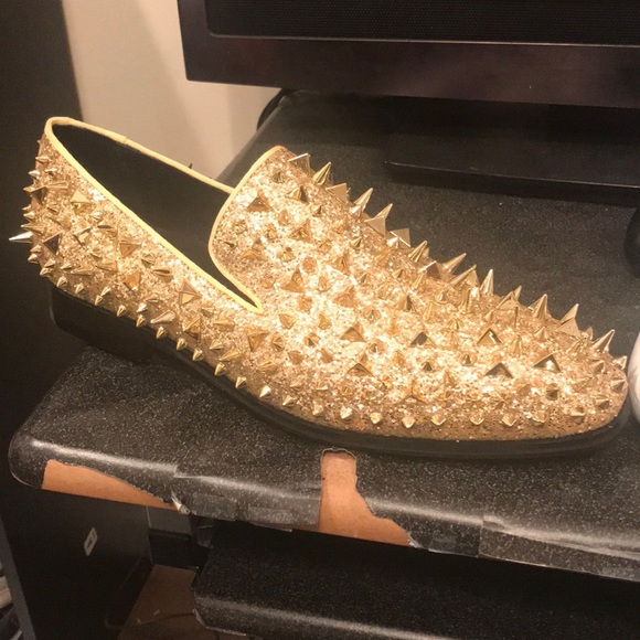 gold prom loafers